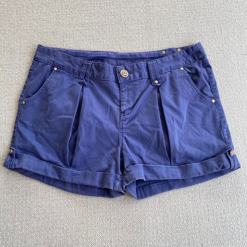 Red by Marc Ecko Shorts Women 32 Blue Pleated Cuffed Twill Cotton Blend Casual‎